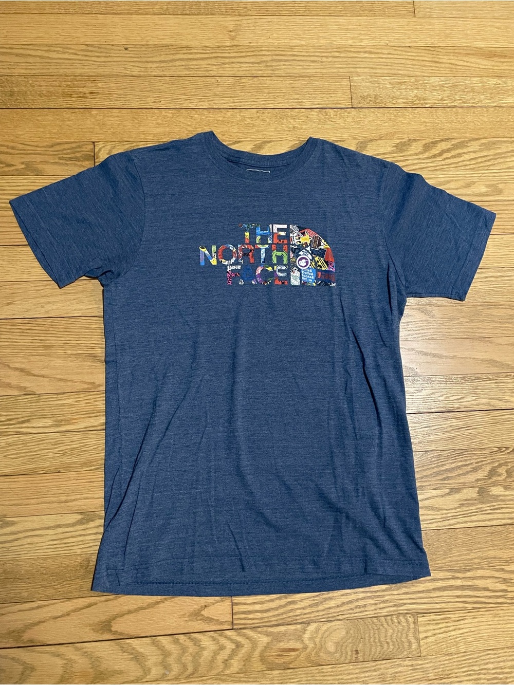 The North Face International Collection Blue Collage Logo Graphic T-shirt - Sz M